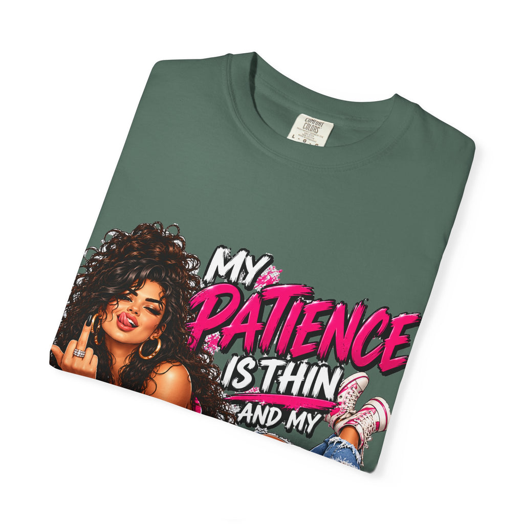 Graphic T-Shirt — "My Patience Is Thin and My Give a F*** Is Broken" Retro Sassy Woman