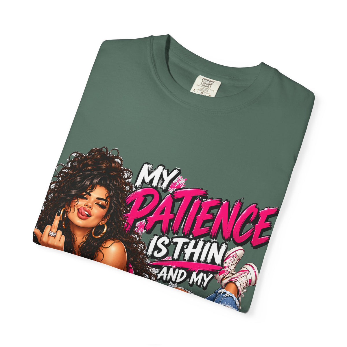 Graphic T-Shirt — "My Patience Is Thin and My Give a F*** Is Broken" Retro Sassy Woman