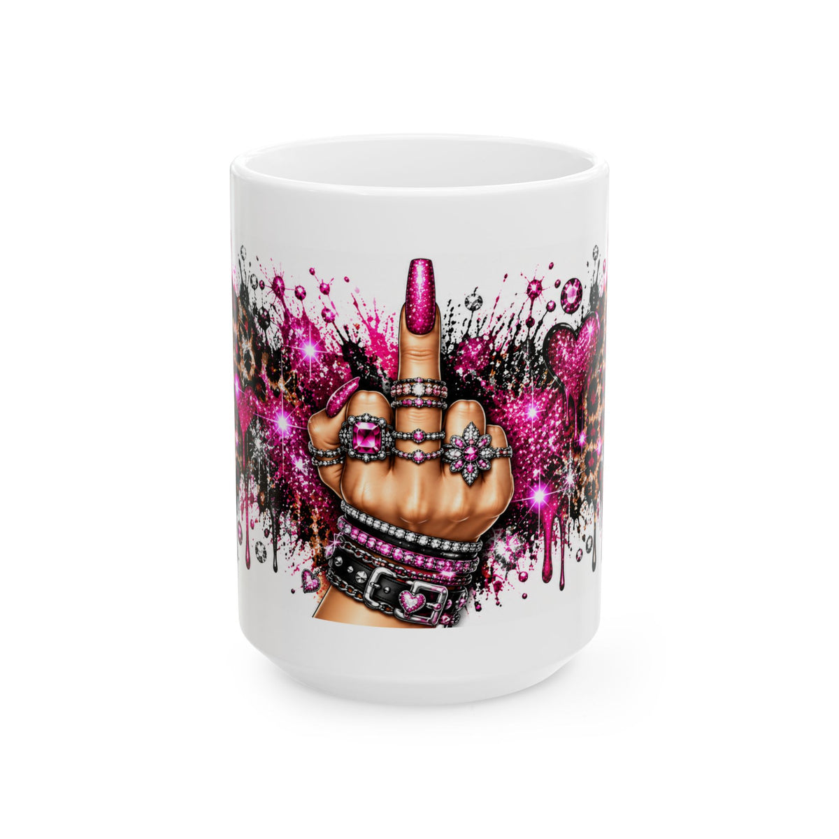Pink Glitter Middle Finger Mug — Sassy Attitude Ceramic Coffee Cup (11oz & 15oz)