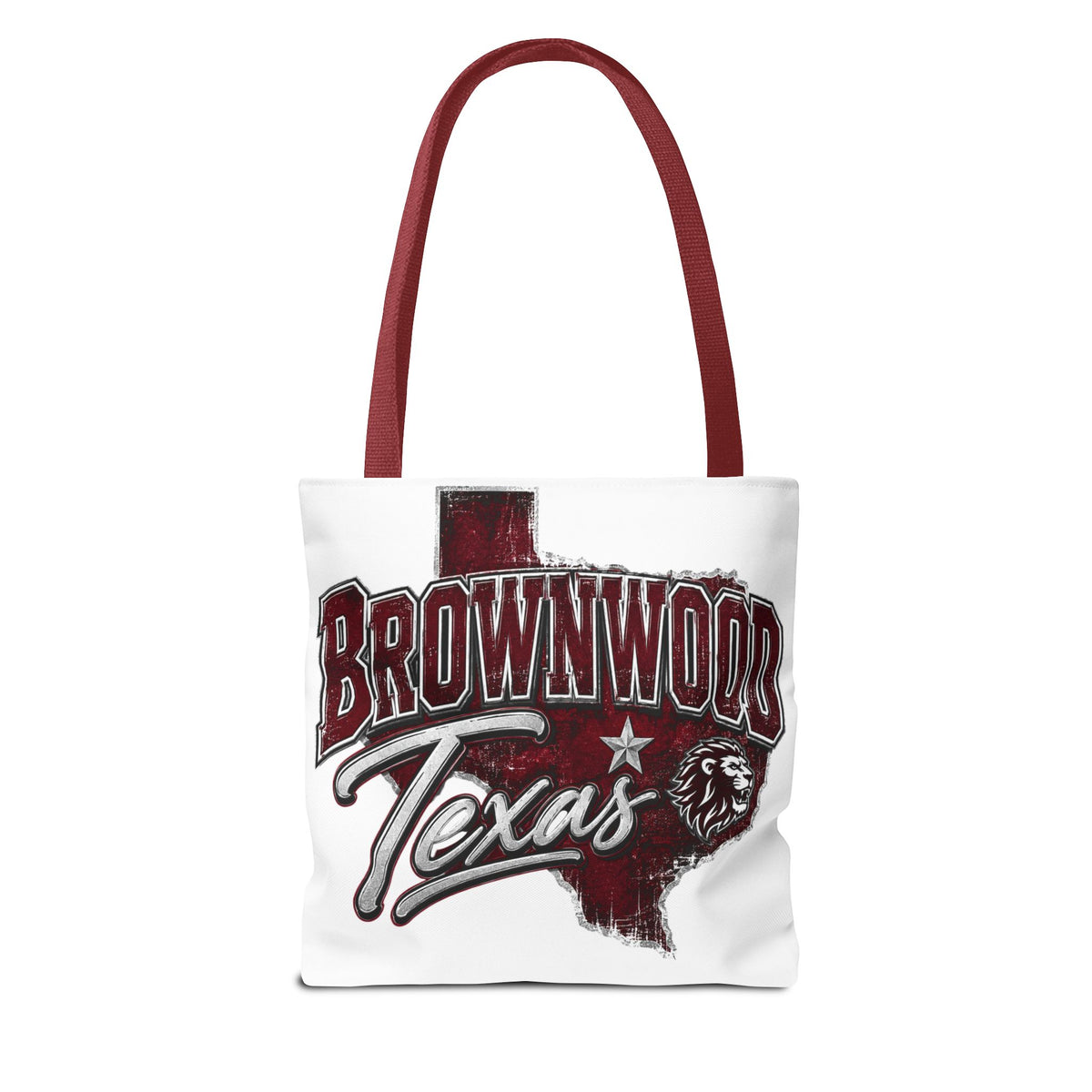 Brownwood Texas Tote Bag — Vintage State Outline & Lion Graphic