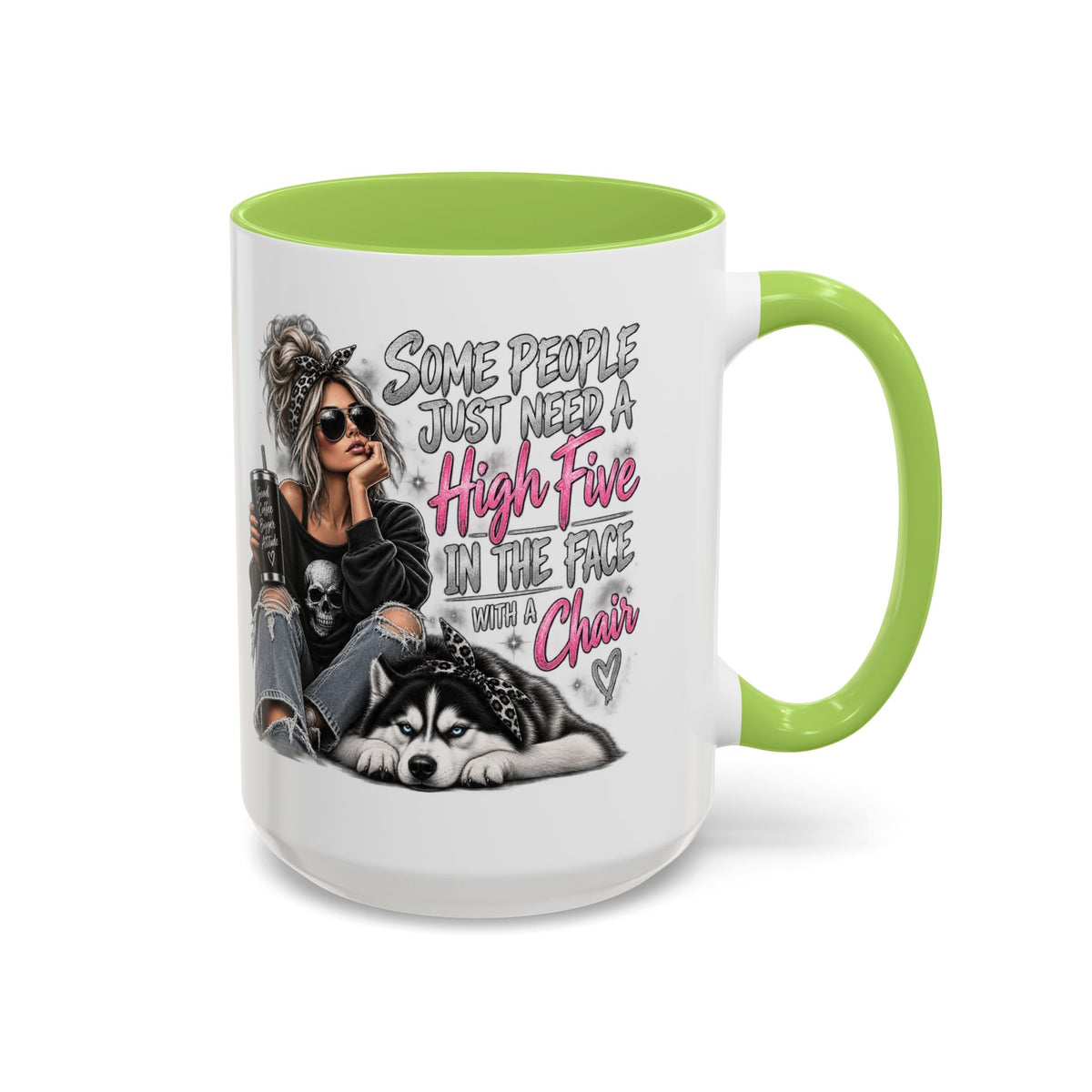 Some People Just Need a High Five Mug – Funny Husky Dog & Sassy Woman Accent Coffee Mug