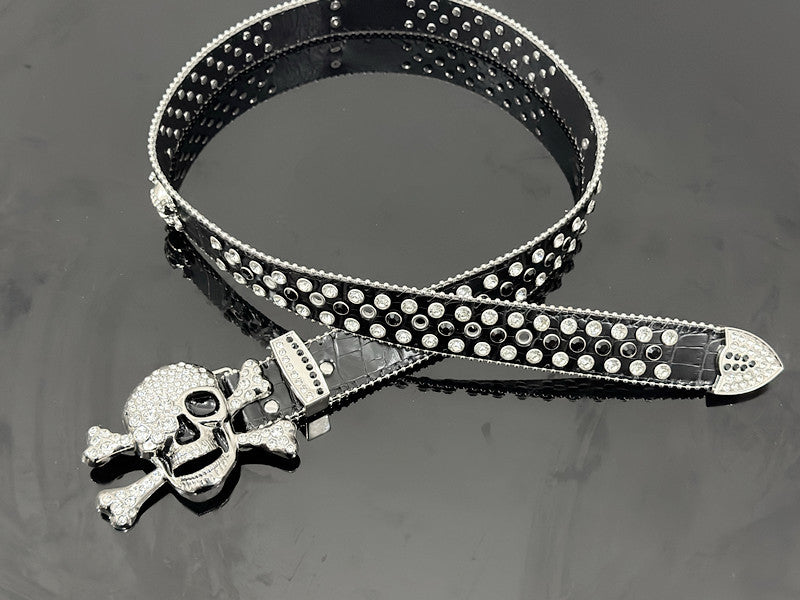 Skull Punk Belt with Rhinestones