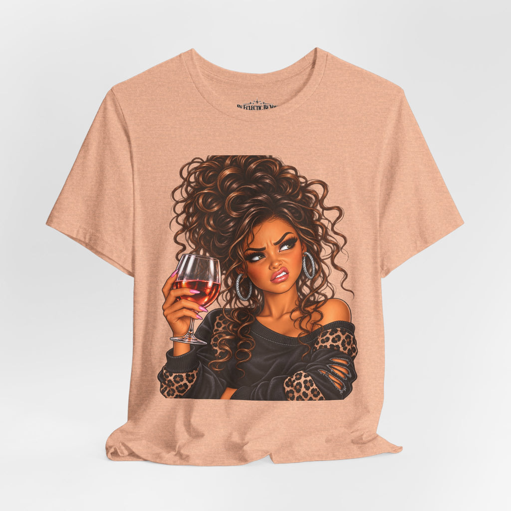 Curly Hair Wine Lover Graphic T-Shirt