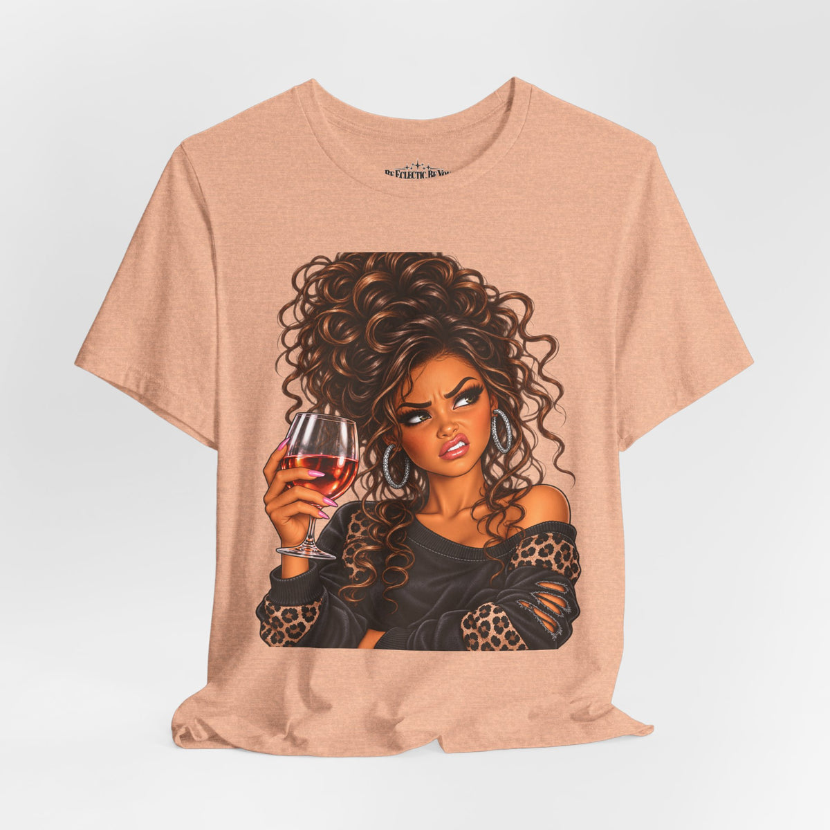 Curly Hair Wine Lover Graphic T-Shirt