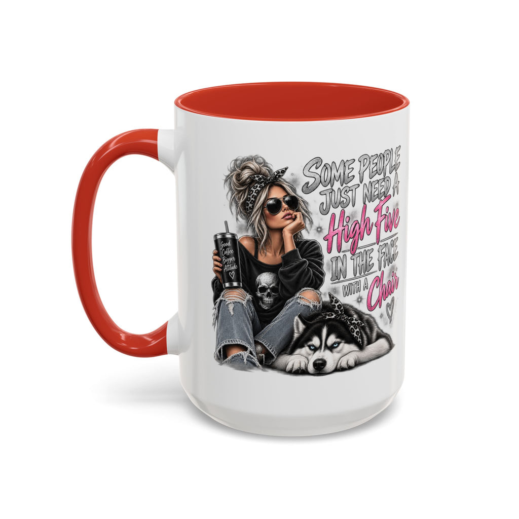 Some People Just Need a High Five Mug – Funny Husky Dog & Sassy Woman Accent Coffee Mug