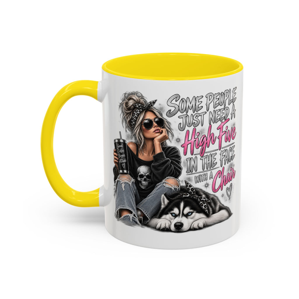 Some People Just Need a High Five Mug – Funny Husky Dog & Sassy Woman Accent Coffee Mug