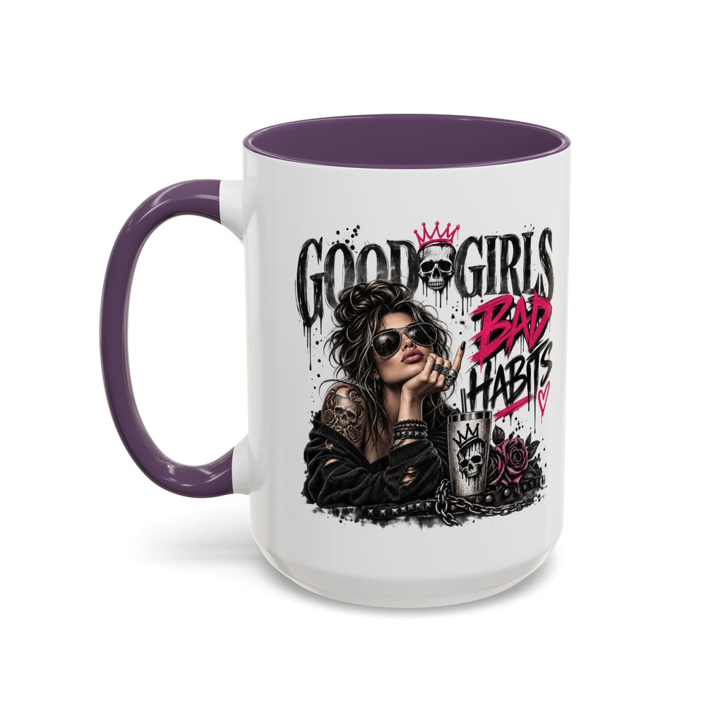 Good Girls, Bad Habits Accent Coffee Mug – Edgy Skull & Crown Design (11/15oz)