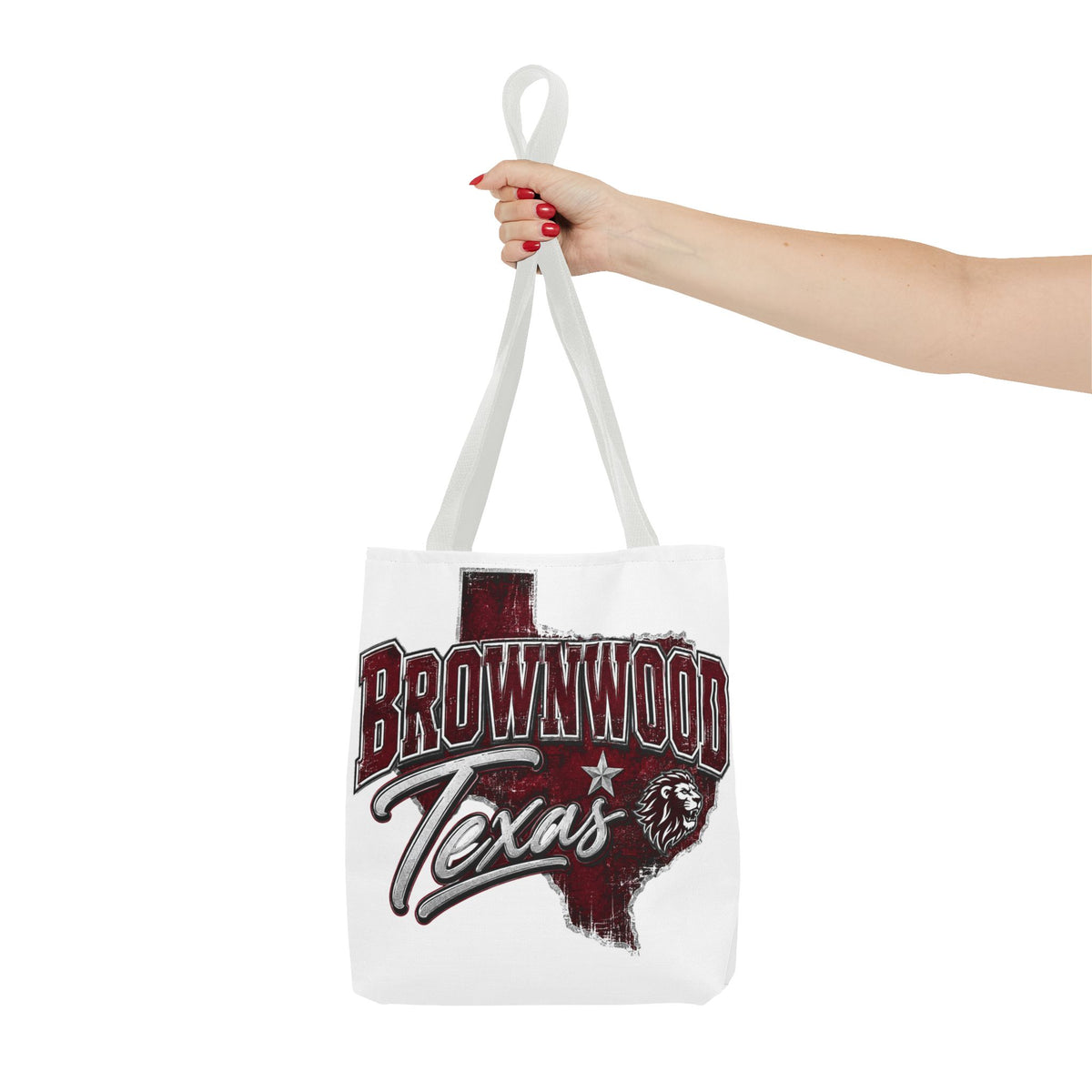 Brownwood Texas Tote Bag — Vintage State Outline & Lion Graphic