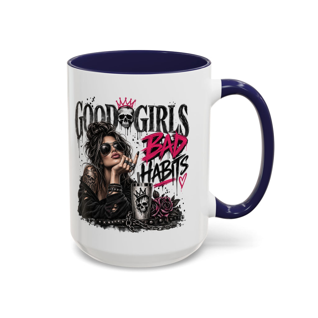 Good Girls, Bad Habits Accent Coffee Mug – Edgy Skull & Crown Design (11/15oz)