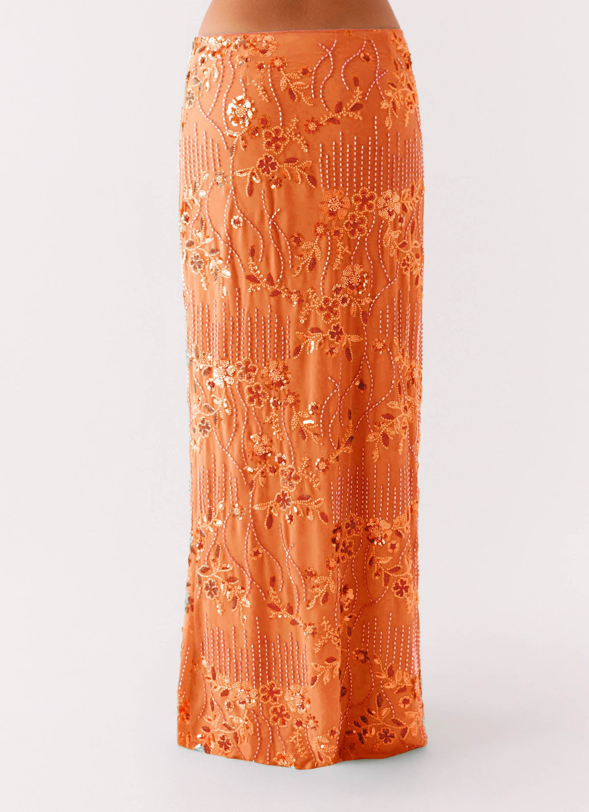 Embroidered Sequin Long Skirt