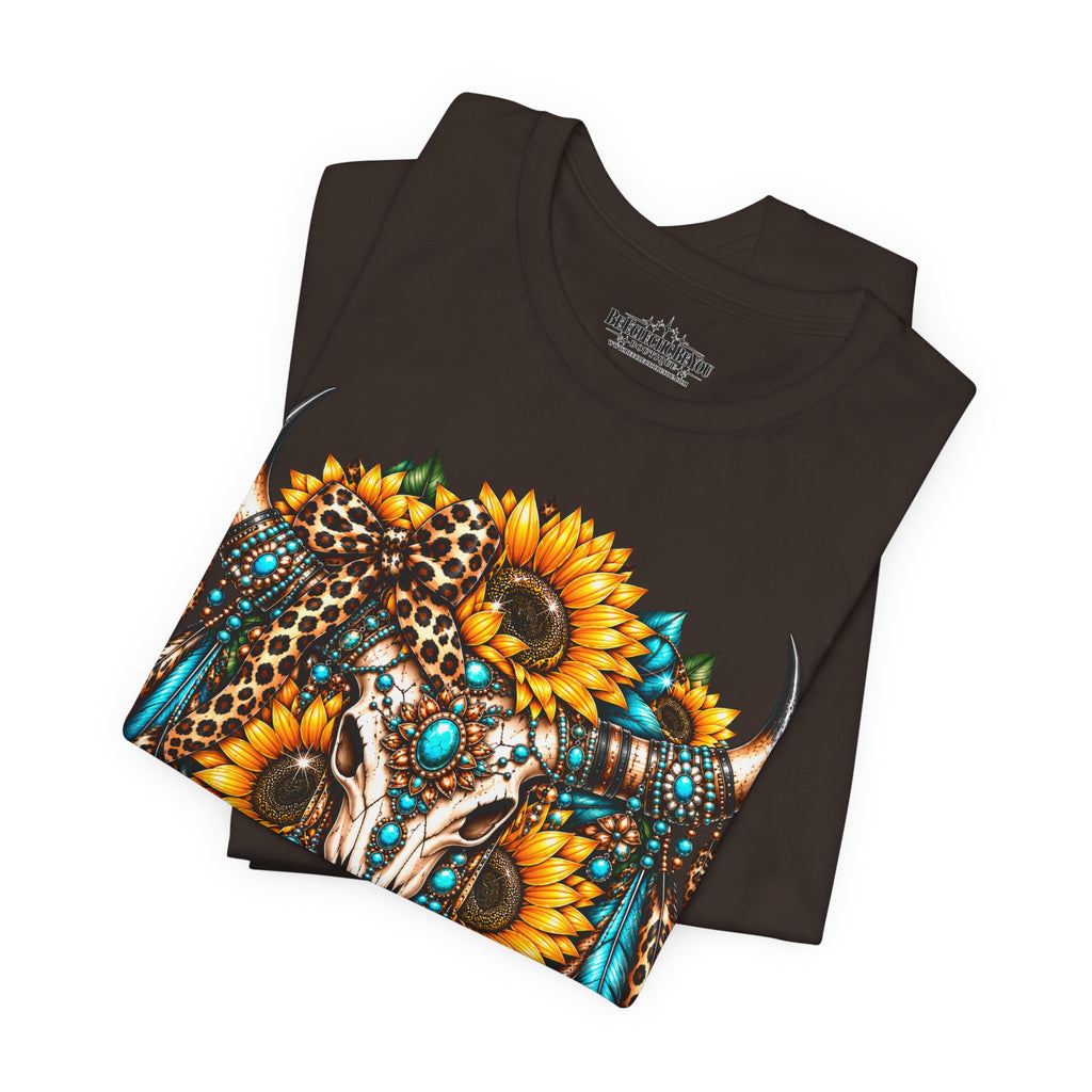 Boho Buffalo Skull Sunflower T-Shirt