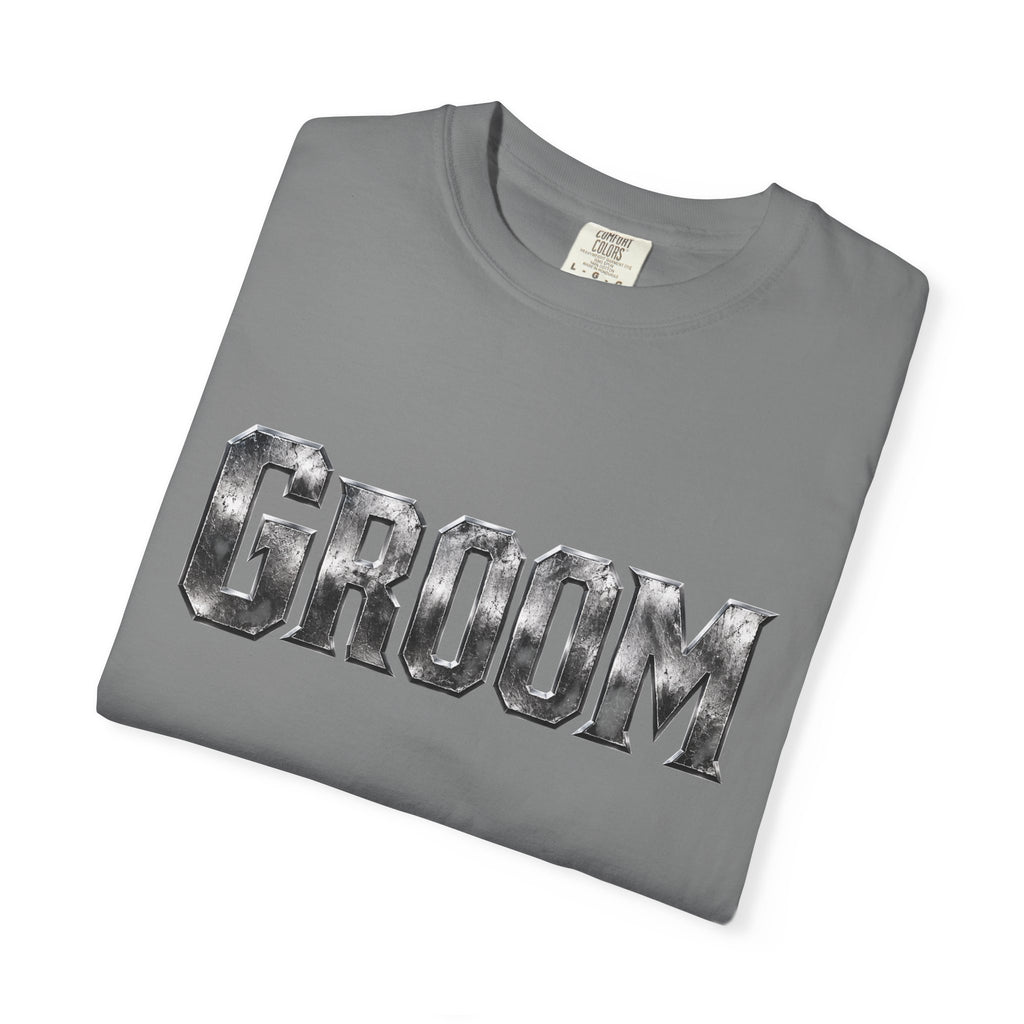 Groom Graphic T-Shirt — Metallic Lettering Wedding Tee for Grooms