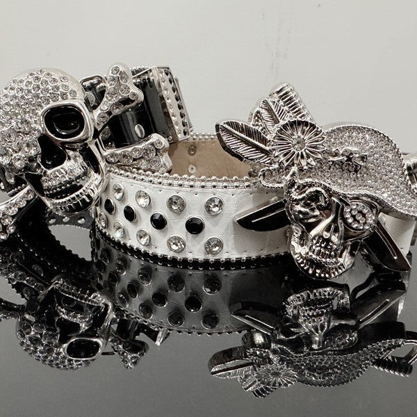 Skull Punk Belt with Rhinestones