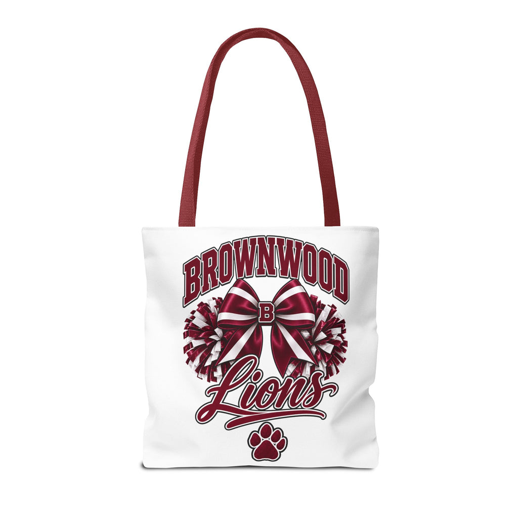 Brownwood Lions Cheer Tote Bag — School Spirit Bow & Pom-Pom Design
