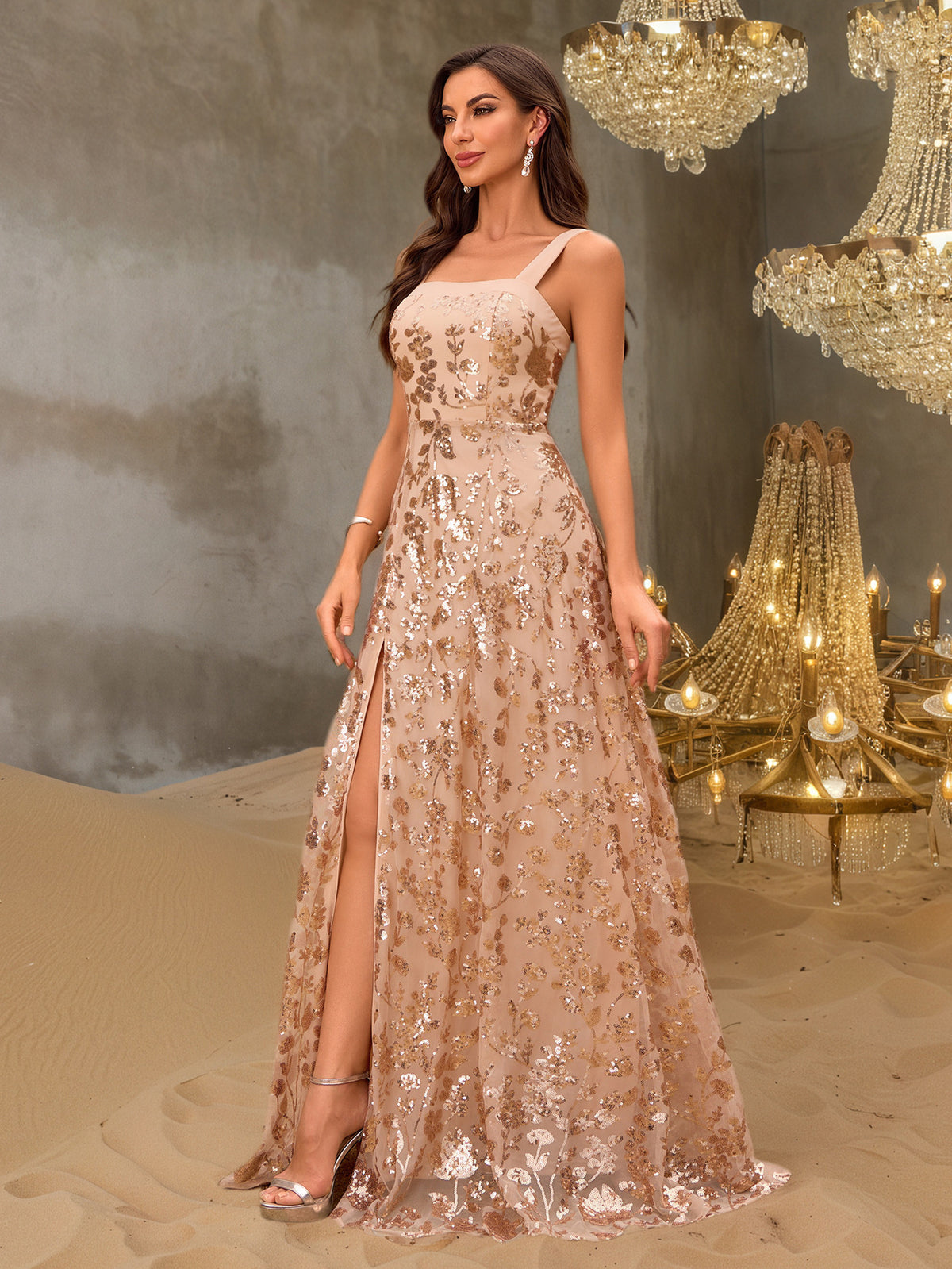 Elegant Strapless Sequin Evening Gown