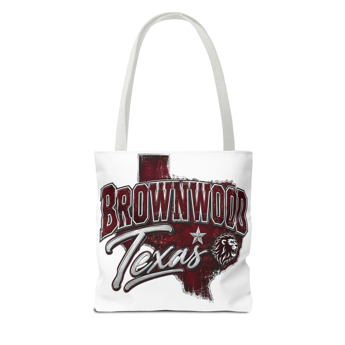 Brownwood Texas Tote Bag — Vintage State Outline & Lion Graphic