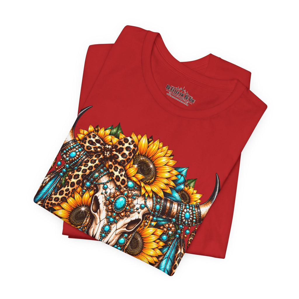 Boho Buffalo Skull Sunflower T-Shirt