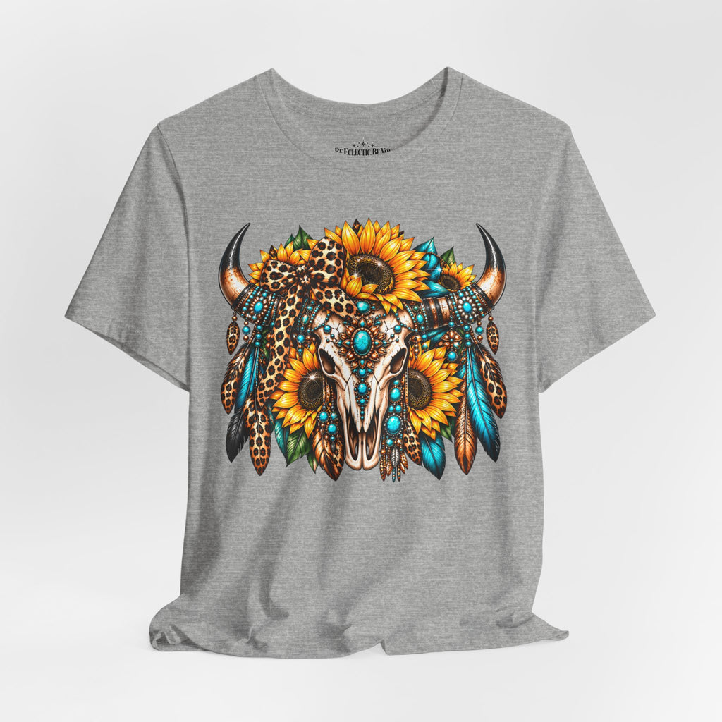 Boho Buffalo Skull Sunflower T-Shirt