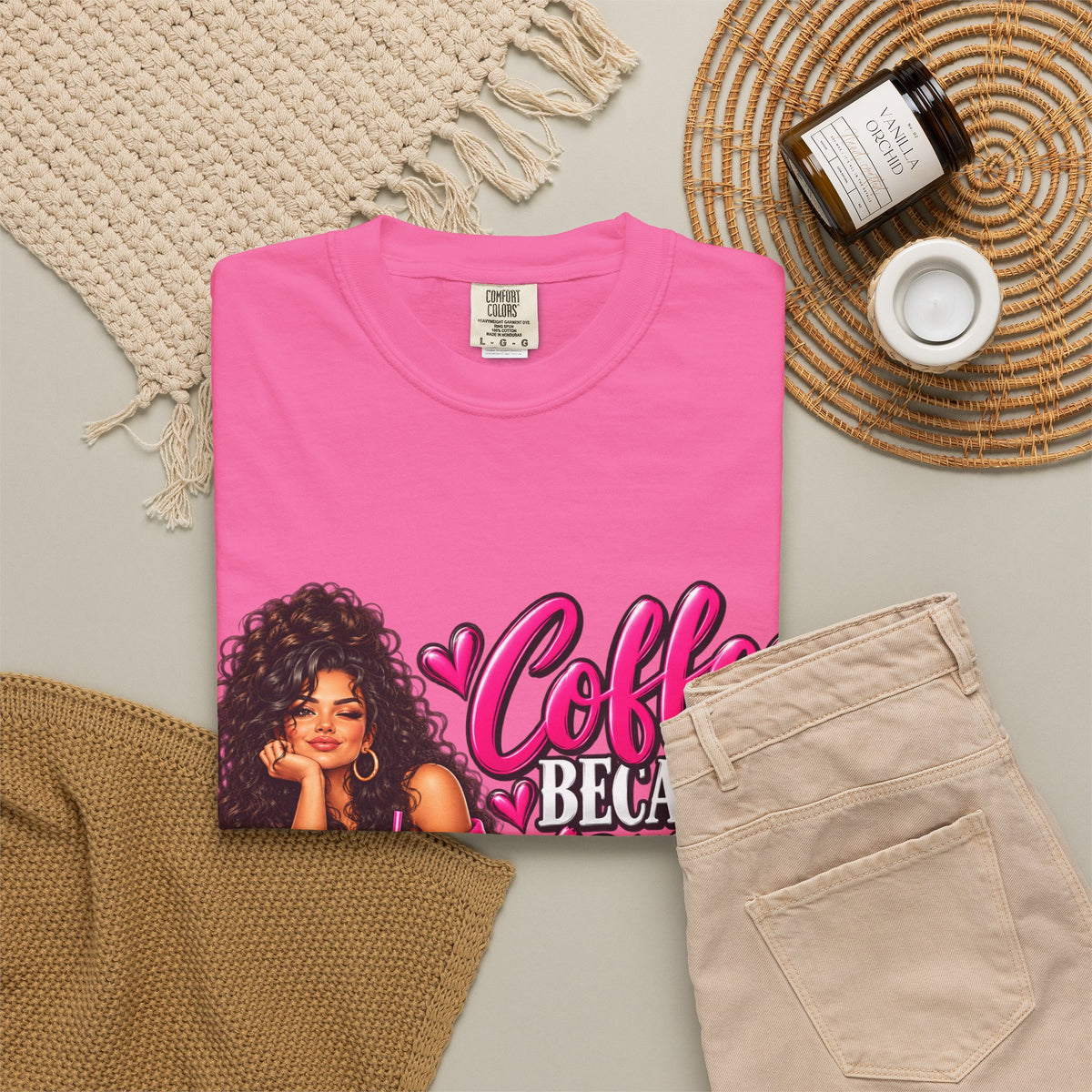 T-Shirt — "Coffee Because Adulting Is Hard" Graphic Tee (Cute Girl Illustration)