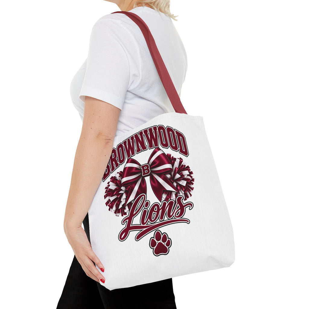 Brownwood Lions Cheer Tote Bag — School Spirit Bow & Pom-Pom Design