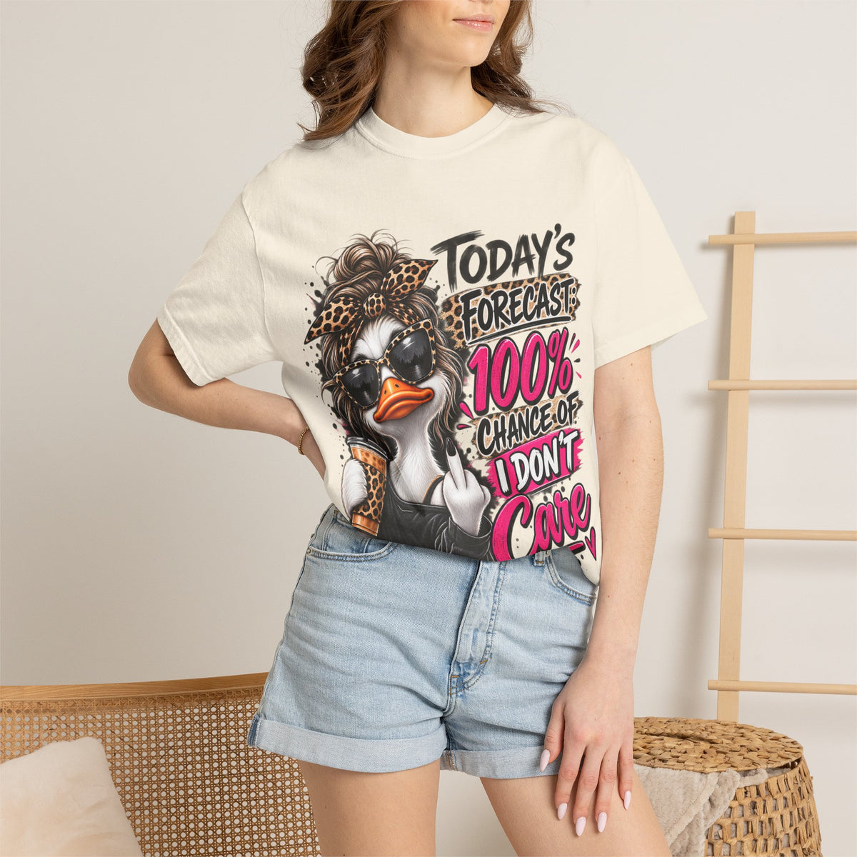 Graphic T-Shirt — "Today's Forecast: 100% Chance I Don't Care" Duck Design