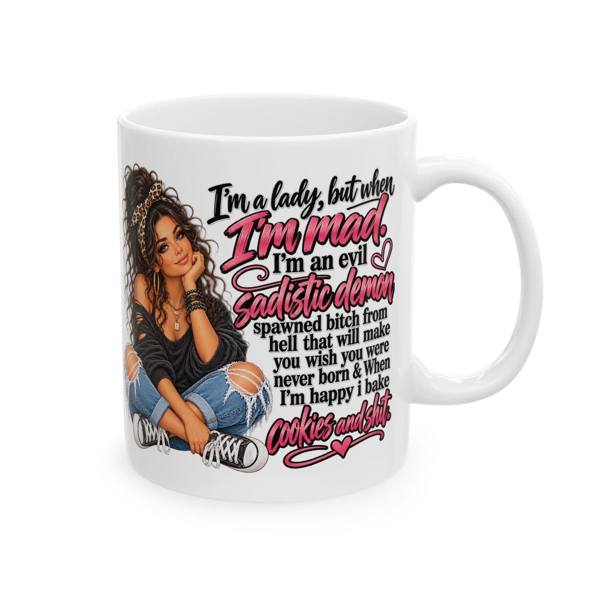 Angry But Sweet Ceramic Mug — "I'm An Evil Mystic Demon" Graphic Coffee Cup (11oz/15oz)
