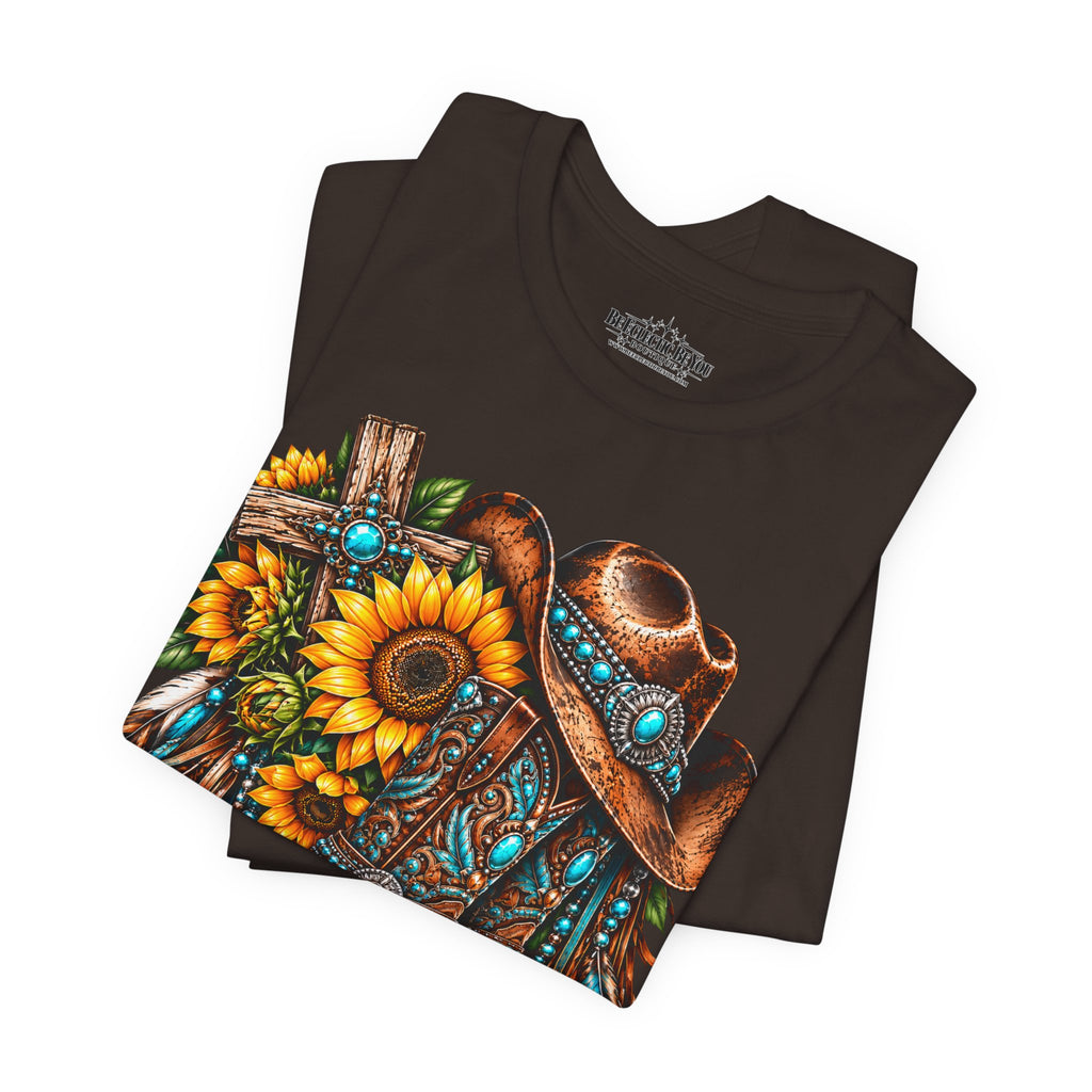 Western Cowboy Boots & Sunflowers Graphic Tee