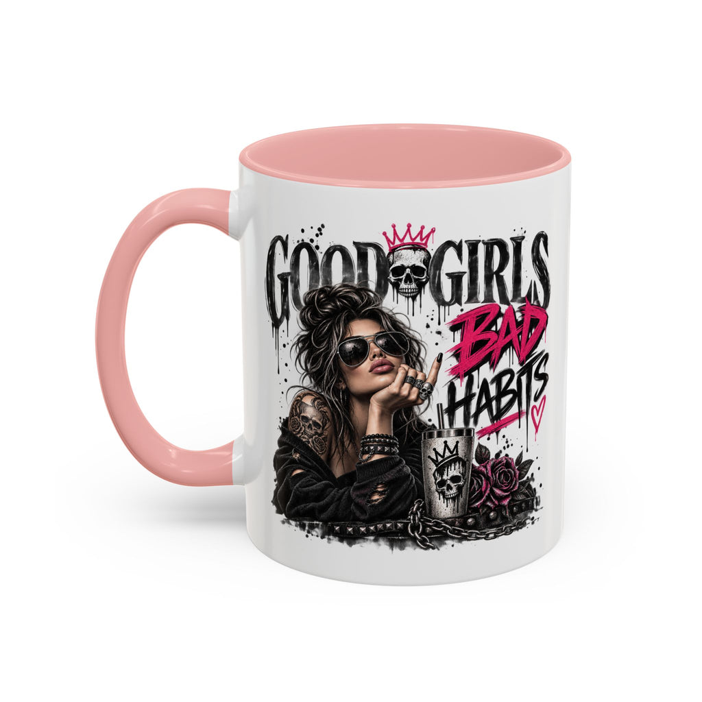 Good Girls, Bad Habits Accent Coffee Mug – Edgy Skull & Crown Design (11/15oz)