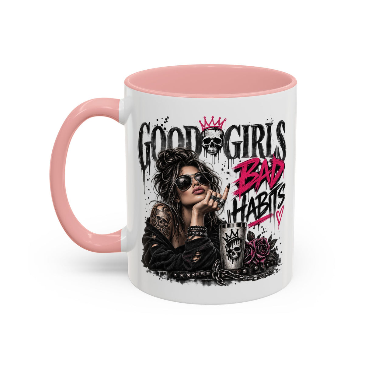 Good Girls, Bad Habits Accent Coffee Mug – Edgy Skull & Crown Design (11/15oz)