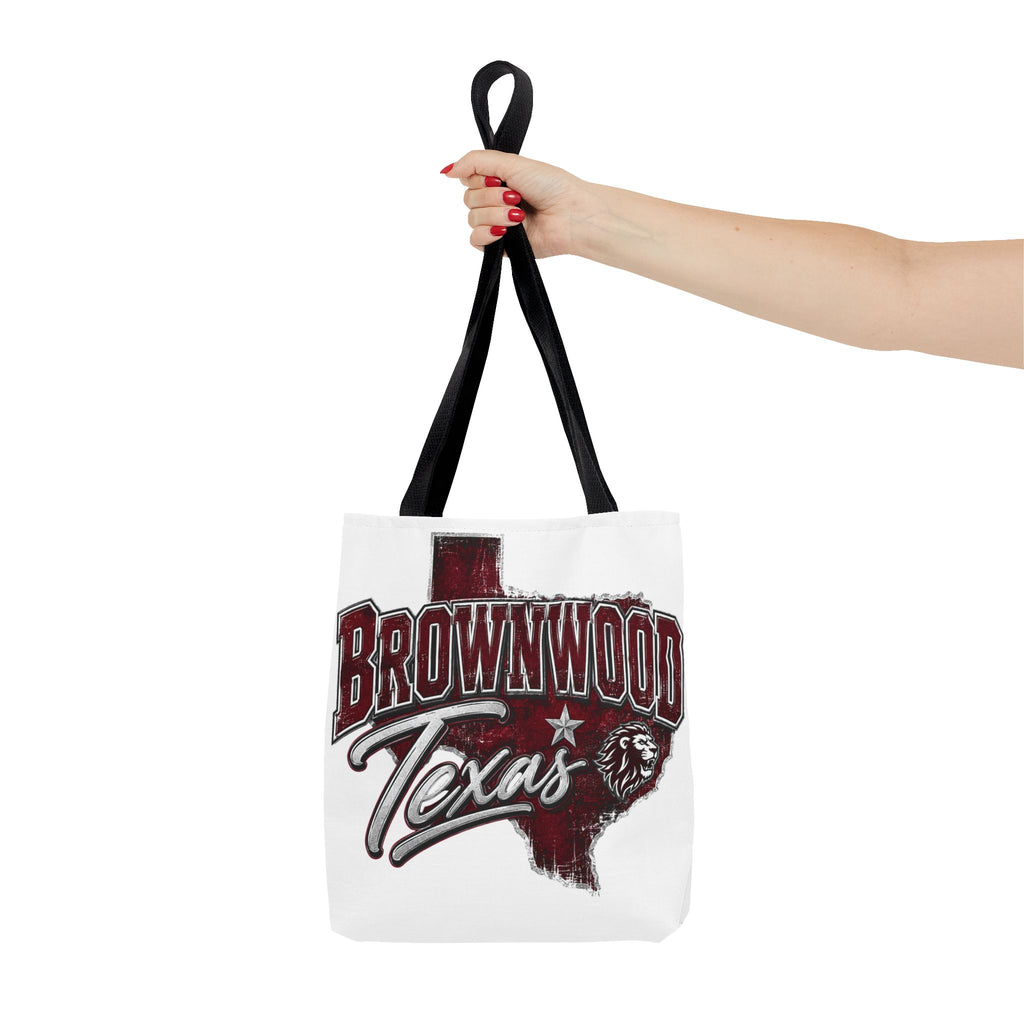 Brownwood Texas Tote Bag — Vintage State Outline & Lion Graphic