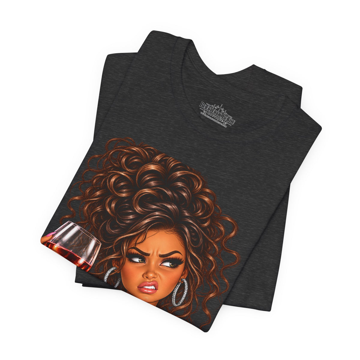 Curly Hair Wine Lover Graphic T-Shirt