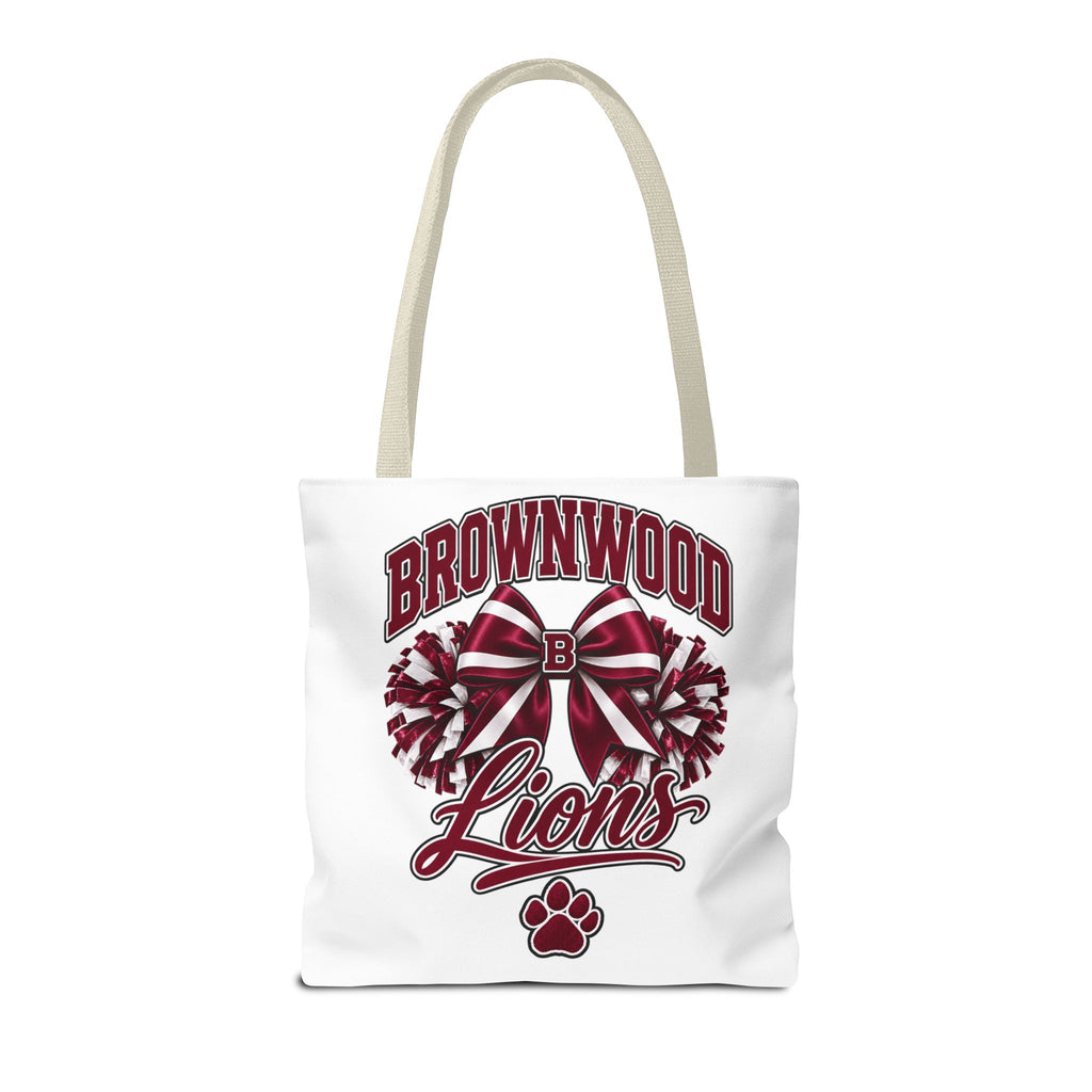 Brownwood Lions Cheer Tote Bag — School Spirit Bow & Pom-Pom Design