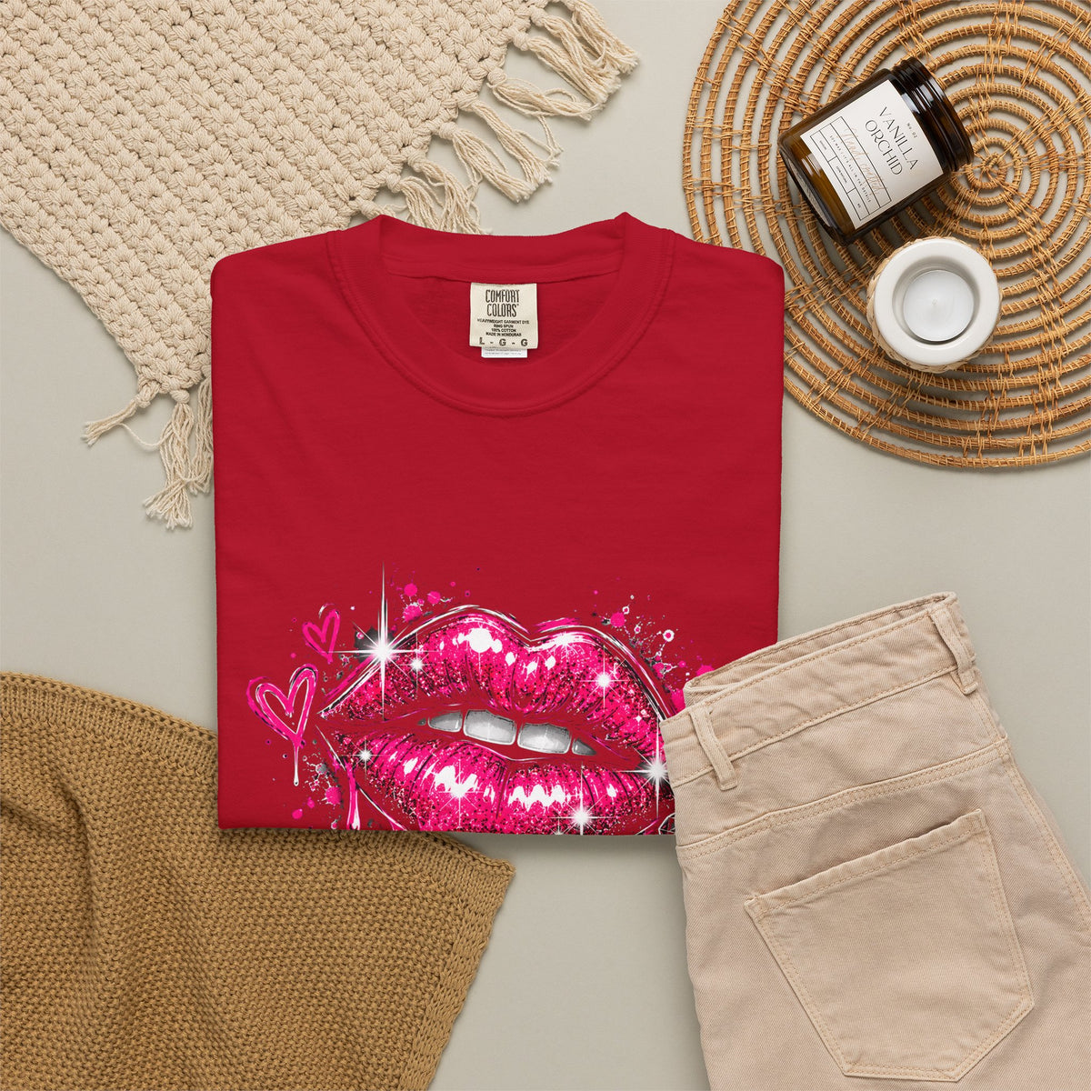 Graphic T-Shirt — Pink Lip Art & 'Backup!' Slogan Tee