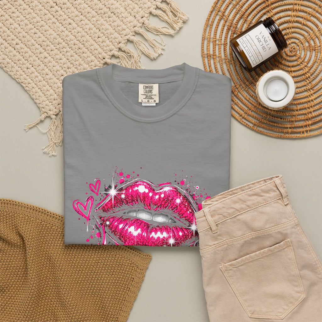 Graphic T-Shirt — Pink Lip Art & 'Backup!' Slogan Tee