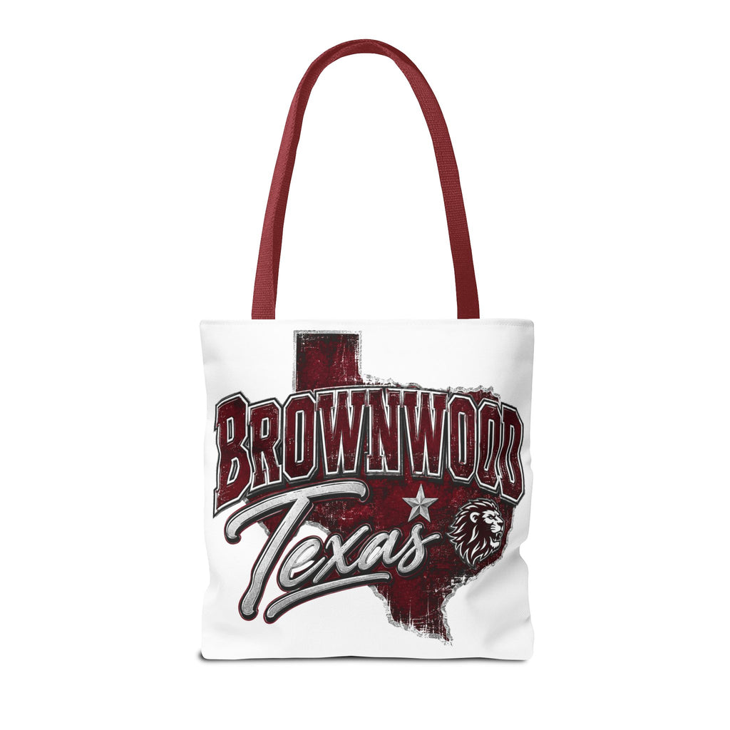 Brownwood Texas Tote Bag — Vintage State Outline & Lion Graphic