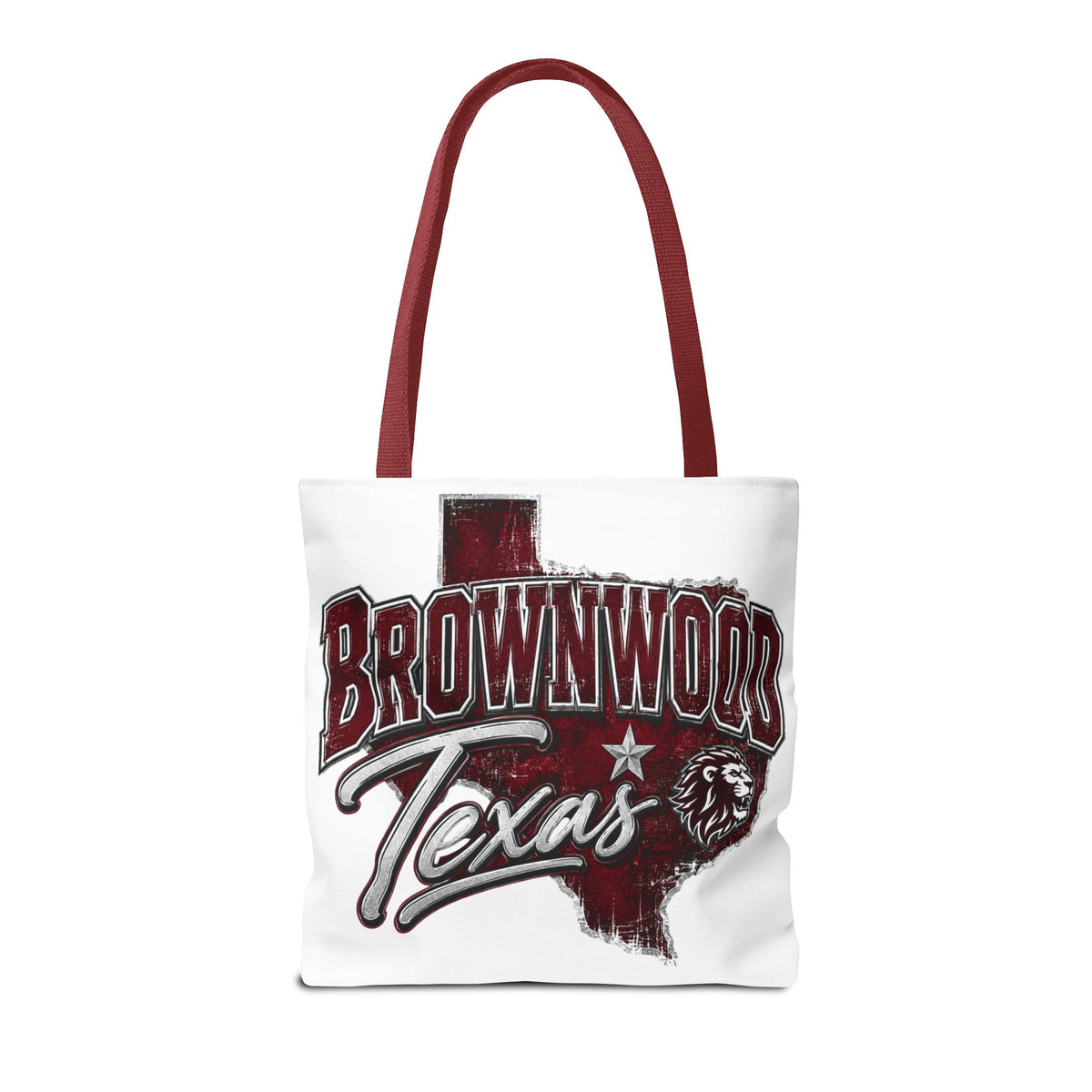 Brownwood Texas Tote Bag — Vintage State Outline & Lion Graphic