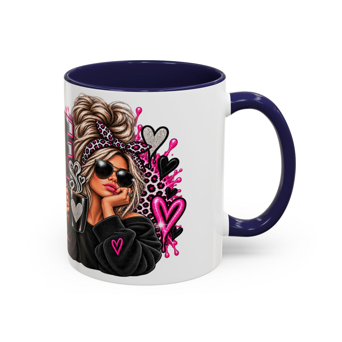 Coffee First Mug — Funny Woman Holding Coffee Graphic Accent Mug (11/15 oz)