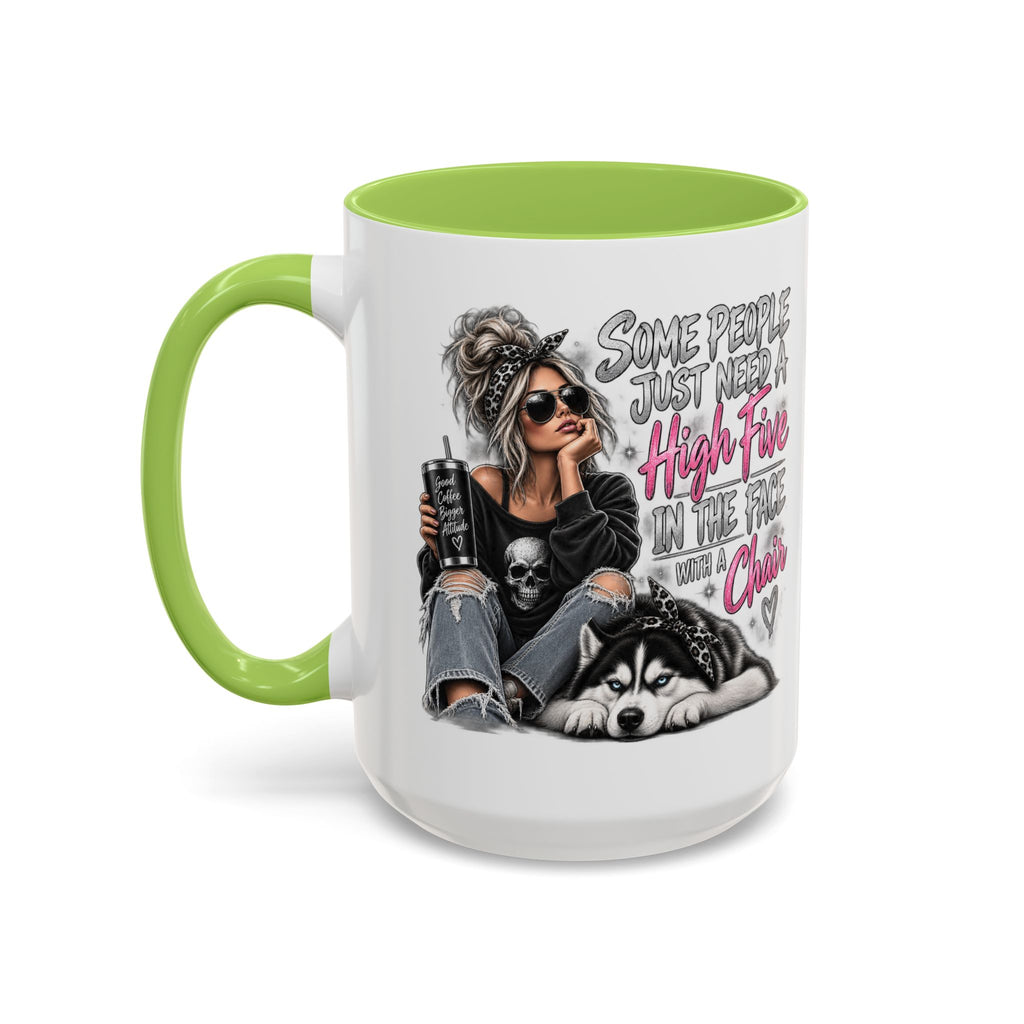 Some People Just Need a High Five Mug – Funny Husky Dog & Sassy Woman Accent Coffee Mug