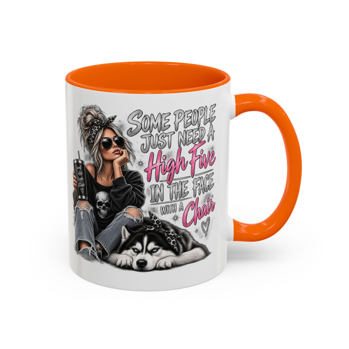 Some People Just Need a High Five Mug – Funny Husky Dog & Sassy Woman Accent Coffee Mug