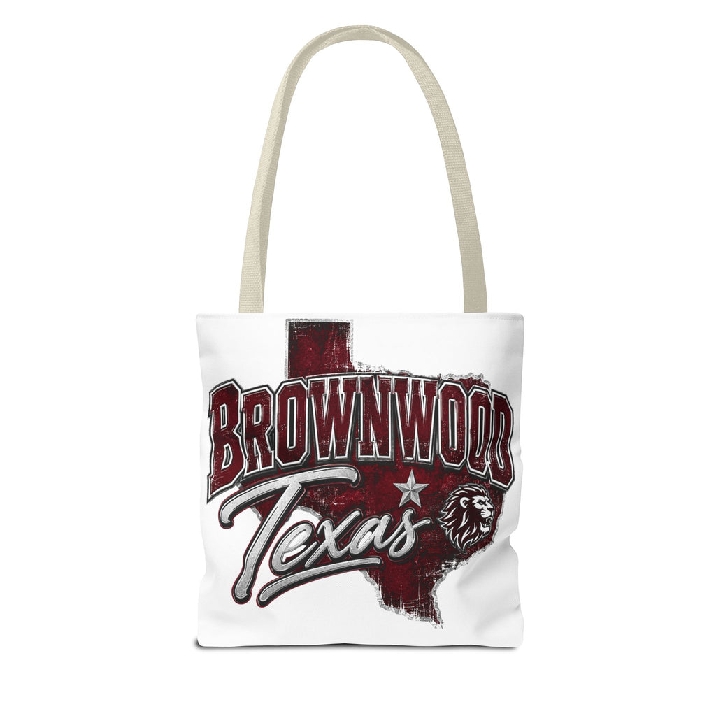 Brownwood Texas Tote Bag — Vintage State Outline & Lion Graphic