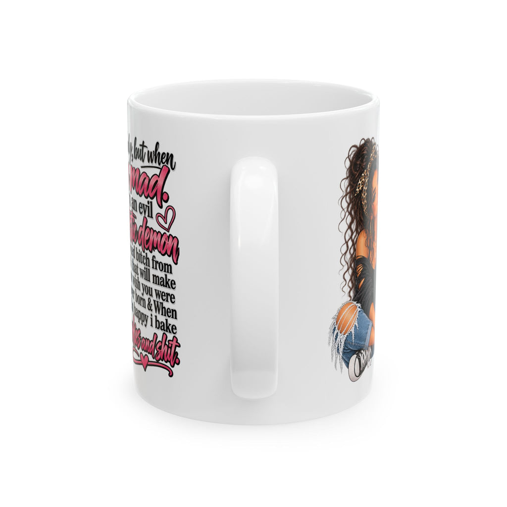 Angry But Sweet Ceramic Mug — "I'm An Evil Mystic Demon" Graphic Coffee Cup (11oz/15oz)