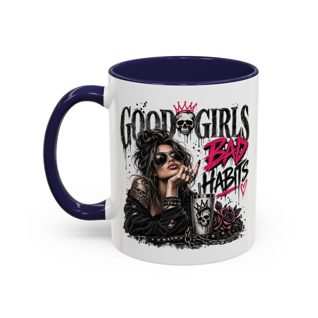 Good Girls, Bad Habits Accent Coffee Mug – Edgy Skull & Crown Design (11/15oz)