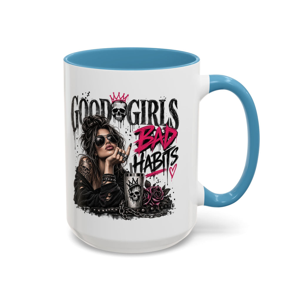 Good Girls, Bad Habits Accent Coffee Mug – Edgy Skull & Crown Design (11/15oz)