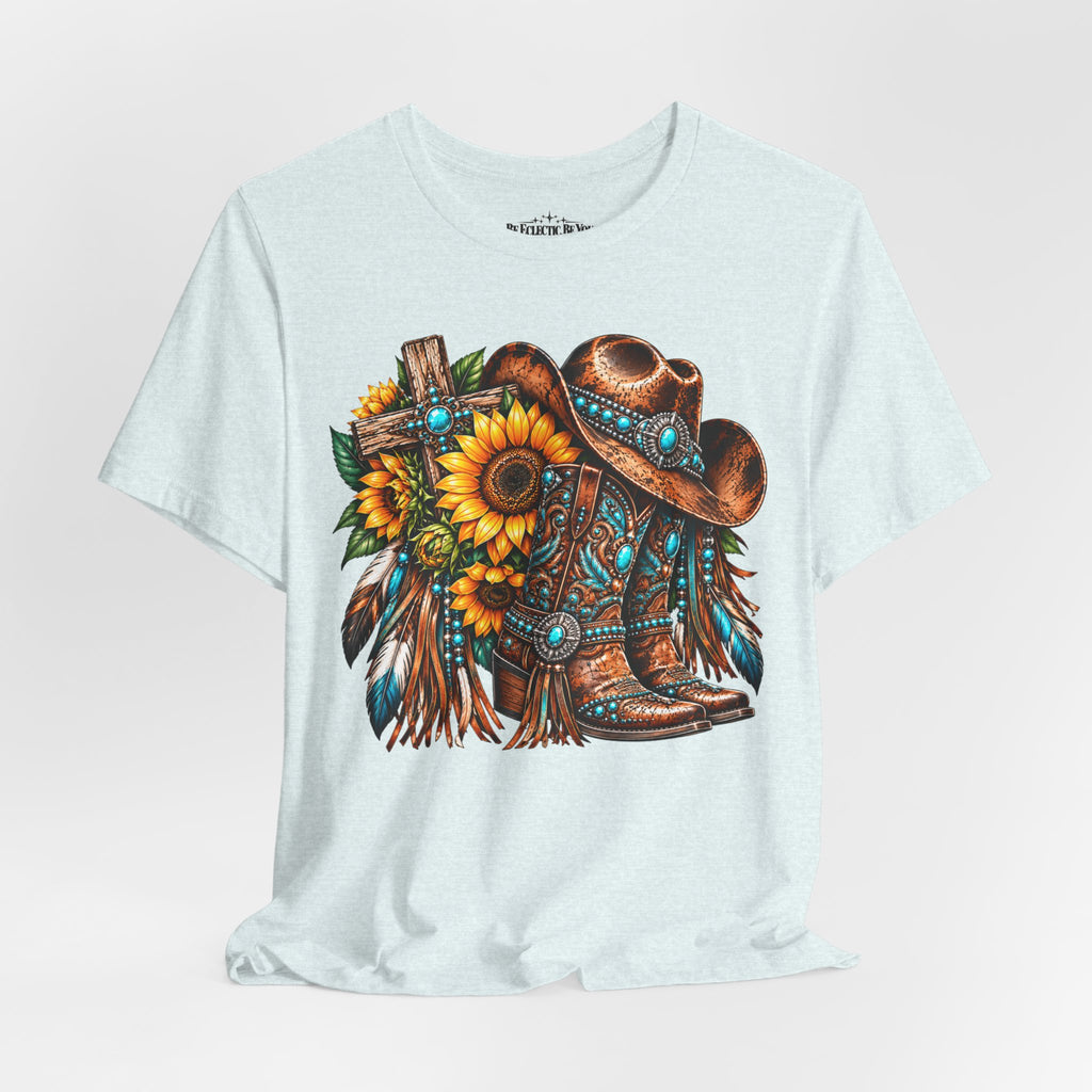 Western Cowboy Boots & Sunflowers Graphic Tee