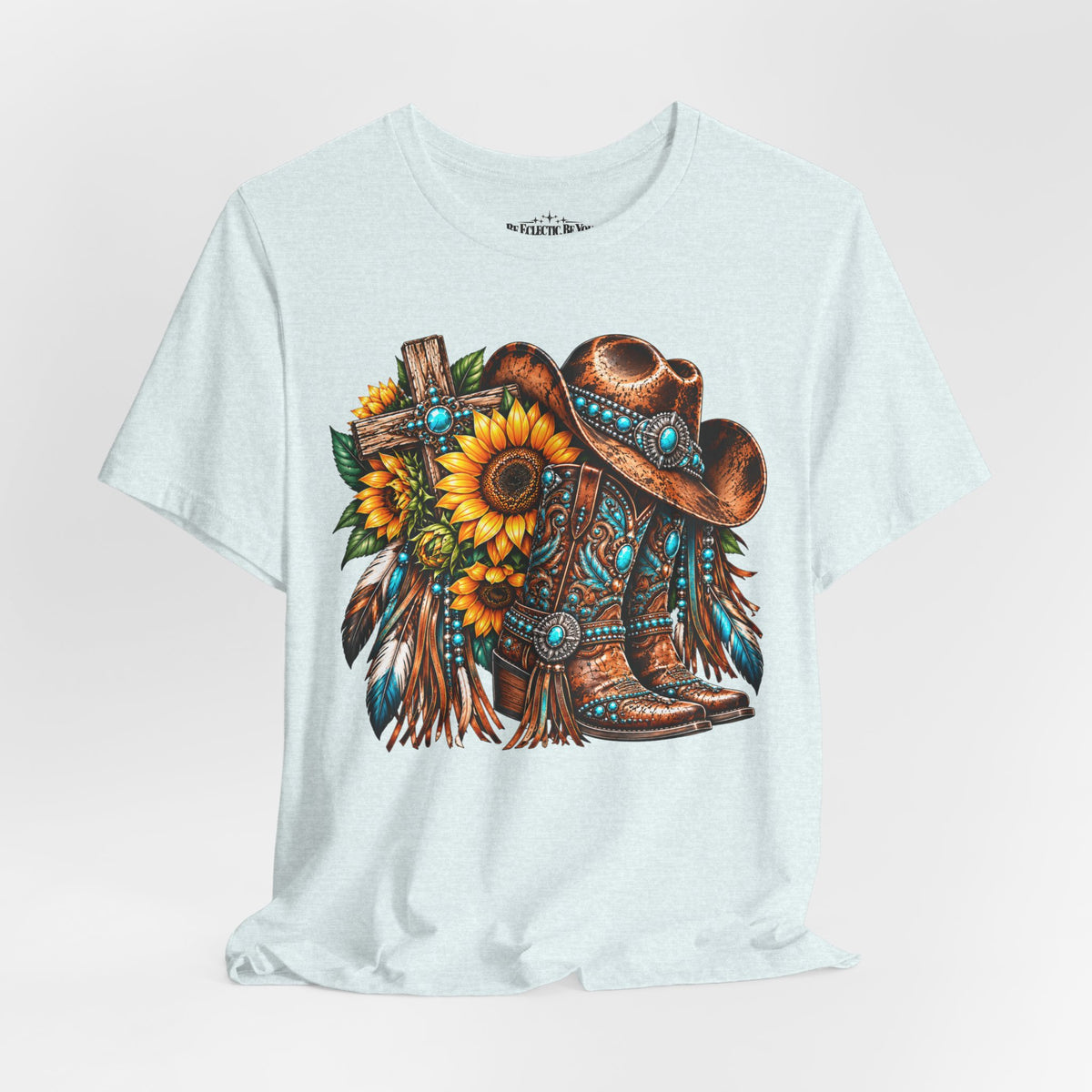 Western Cowboy Boots & Sunflowers Graphic Tee