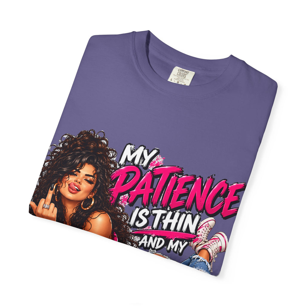 Graphic T-Shirt — "My Patience Is Thin and My Give a F*** Is Broken" Retro Sassy Woman
