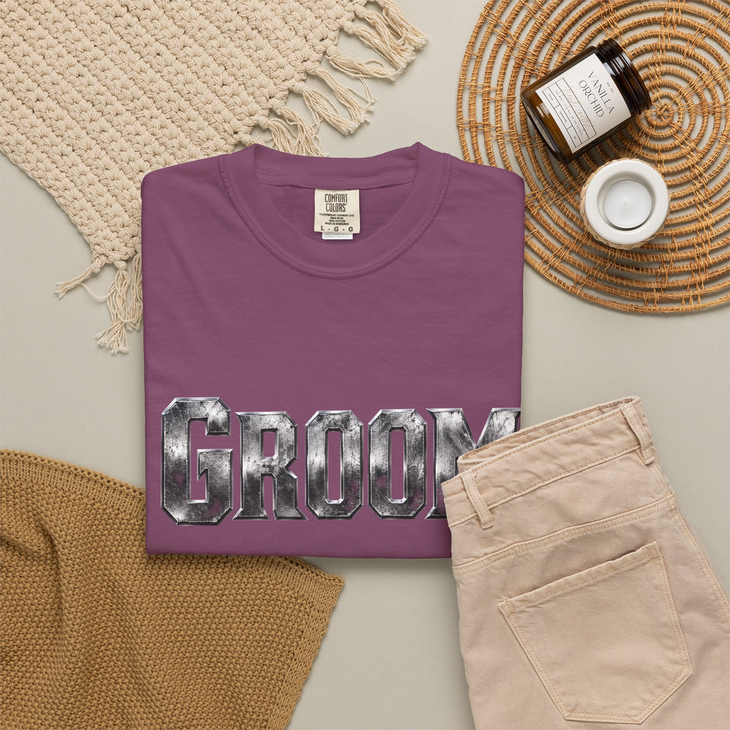 Groom Graphic T-Shirt — Metallic Lettering Wedding Tee for Grooms