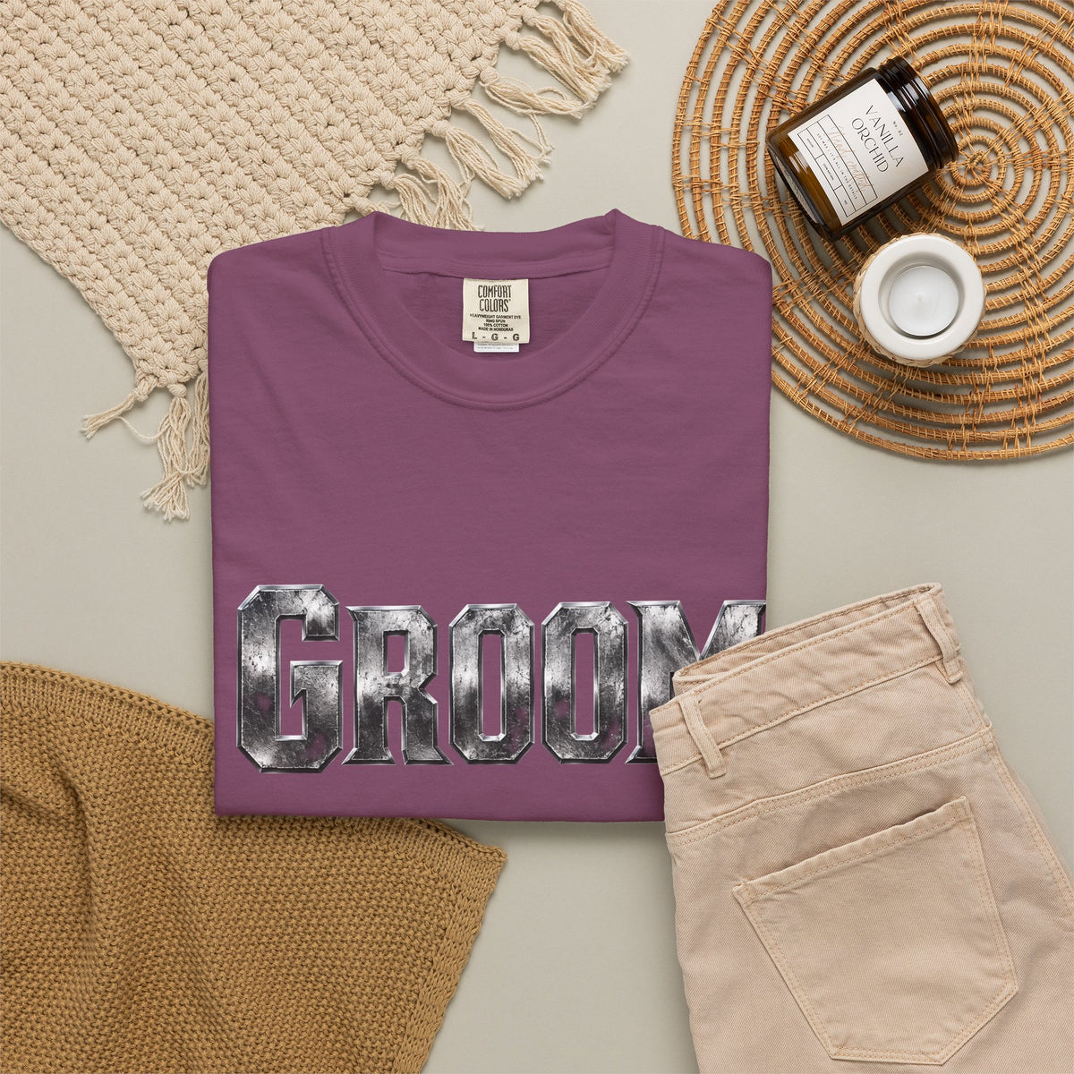 Groom Graphic T-Shirt — Metallic Lettering Wedding Tee for Grooms