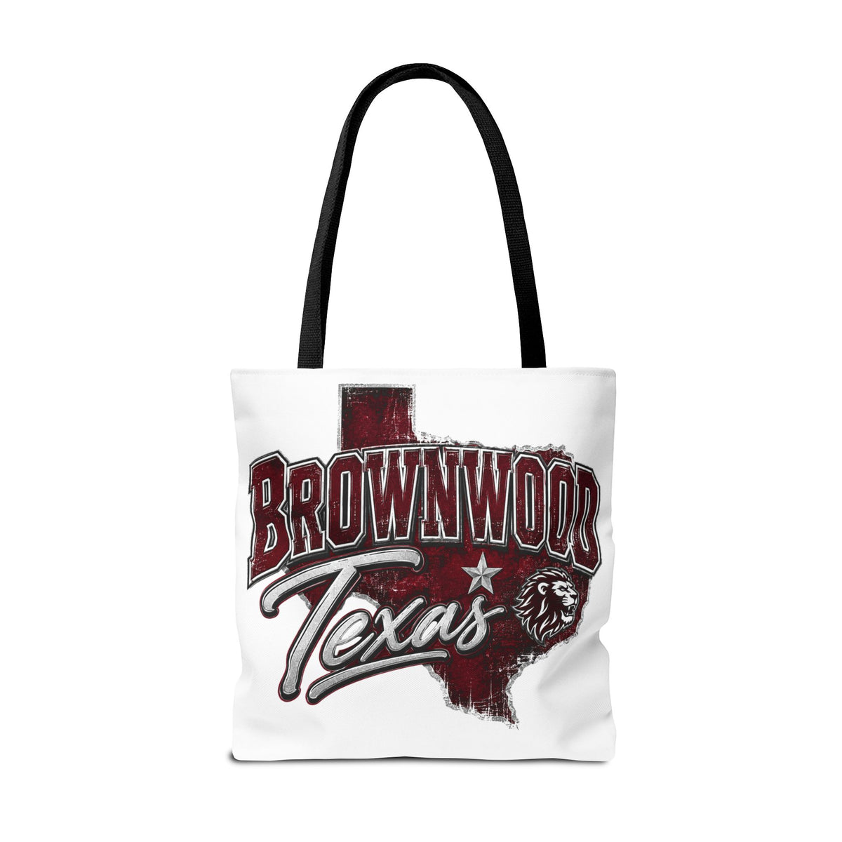 Brownwood Texas Tote Bag — Vintage State Outline & Lion Graphic