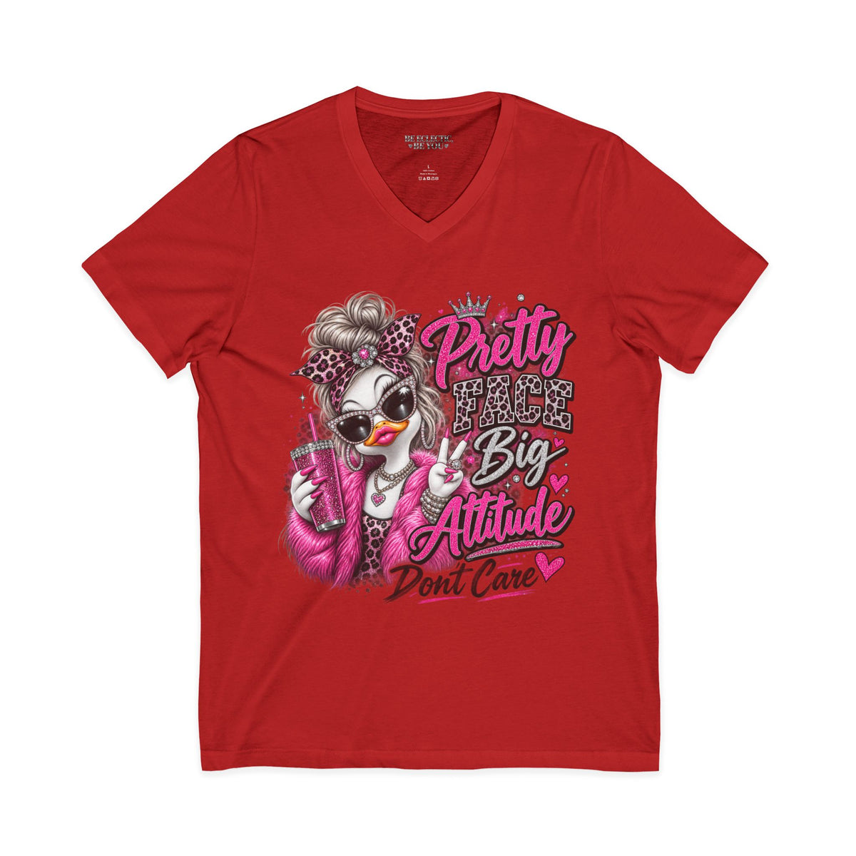 Pretty Duck Graphic V-Neck Tee — "Pretty Bigger Attitude Don’t Care"